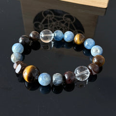 Aquarius Zodiac Crystal Bracelet – Blue Kyanite, Tiger’s Eye & Clear Quartz Energy Bracelet
