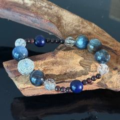 Natural Labradorite, Lapis Lazuli & Rutilated Quartz Crystal Bracelet – Handmade Healing Energy Bracelet for Protection, Wisdom & Confidence
