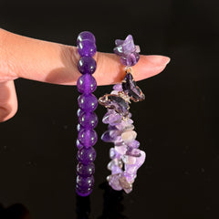 Pisces Zodiac Amethyst Bracelet – Purple Crystal Healing Bracelet with Butterfly Charm