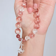 Strawberry Quartz & Clear Quartz Bracelet with Planet Charm