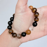 Tiger’s Eye, Black Obsidian & Clear Quartz Bracelet