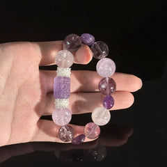 Amethyst and Clear Quartz Bracelet — Handcrafted Healing Energy Beaded Bracelet
