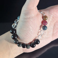 Black Obsidian & Clear Quartz Chakra Bracelet – Protection & Emotional Balance Crystal Bracelet