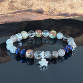 Handcrafted Bracelet featuring Colorful Agate and Clear Crystal — A Handmade Healing Gemstone Bracelet with a Flower Charm