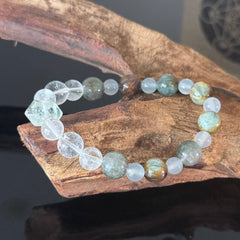 Handcrafted Natural White Crystal and Ocean Jasper Bracelet — Healing Energy Stretch Gemstone Bead Bracelet