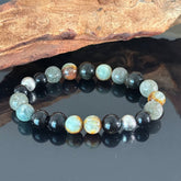 Handcrafted Amazonite & Obsidian Crystal Bracelet | Protection, Balance, and Positive Energy Healing Bracelet