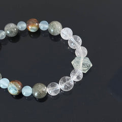 Handcrafted Natural White Crystal and Ocean Jasper Bracelet — Healing Energy Stretch Gemstone Bead Bracelet