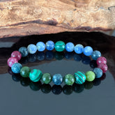 Handcrafted Multi-Color Natural Gemstone Bracelet — Malachite, Blue Apatite, and Tourmaline Crystal Beaded Bracelet