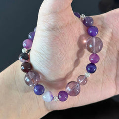 Handcrafted Amethyst and Frosted Quartz Bracelet — A Healing Gemstone Beaded Bracelet to Help You Attain Serenity