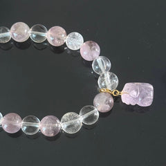 Elegant Clear Quartz & Amethyst Beaded Bracelet with Purple Charm – Minimalist Crystal Healing Jewelry