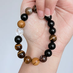 Tiger’s Eye, Black Obsidian & Clear Quartz Bracelet