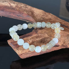 Handcrafted Titanium Quartz & White Jade Beaded Bracelet (with Crystal Pendant) — Elegant Healing Gemstone Stretch Bracelet