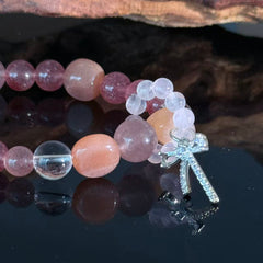 Strawberry Quartz Rose Quartz Crystal Bracelet – Handmade Pink