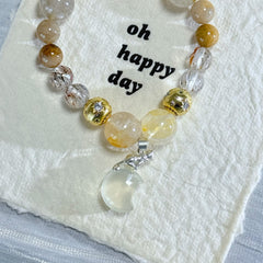 Crescent-shaped crystal bead bracelet | Natural golden rutilated quartz healing stone bracelet
