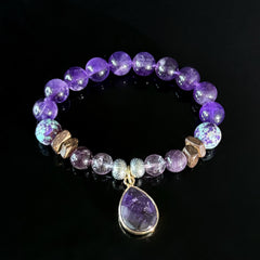 Pisces Amethyst Crystal Bracelet with Purple Teardrop Pendant