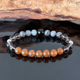 Sunstone, Black Agate & Clear Quartz Crystal Bracelet – Confidence, Protection & Energy Balance Gemstone Beaded Bracelet | Handmade Healing Jewelry