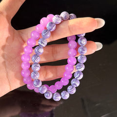 Libra Crystal Bracelet Set – Pink Quartz & Purple Striped Agate Love Bracelet