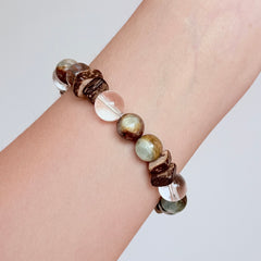 Apatite, Clear Quartz & Natural Wood Grounding Bracelet
