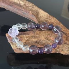 Handcrafted Amethyst & Clear Quartz Bracelet | Rose-Shaped Healing Gemstone Bracelet
