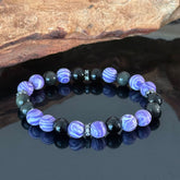 Natural Purple Agate & Obsidian Crystal Handmade Bracelet — Protective Energy Elastic Beaded Gemstone Bracelet