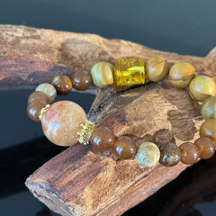 Handcrafted Natural Yellow Jasper & Sunstone Crystal Bracelet — A Bracelet for Confidence and Stability