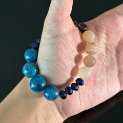 Handcrafted Blue Apatite & Frosted Agate Crystal Bracelet — White Crystal & Faceted Glass Bead Energy Healing Bracelet