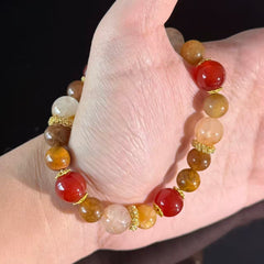 Handmade Multi Stone Crystal Bracelet | Red Agate & Golden Rutilated Quartz Healing Stretch Bracelet