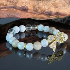 Moonlit Radiance Wristlet | White Crystal & Bowknot Bracelet — Dispelling Shadows, Bringing Smooth Sailing and Serenity