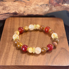 Handmade Multi Stone Crystal Bracelet | Red Agate & Golden Rutilated Quartz Healing Stretch Bracelet