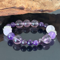 Amethyst and Lavender Quartz Crystal Bracelet – Handmade Purple Gemstone Elastic Bracelet