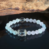 Aquamarine & Rose Quartz Crystal Bracelet with Clear Quartz Center Bead – Handmade Healing Energy Bracelet