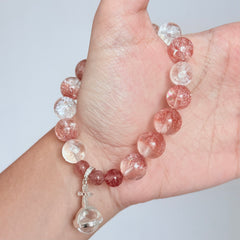 Strawberry Quartz & Clear Quartz Bracelet with Planet Charm