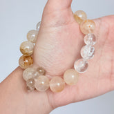 Golden Rutilated Quartz Bracelet with Clear Quartz and Smoky Quartz