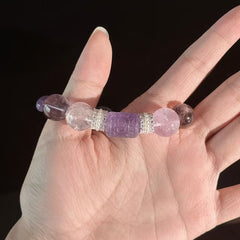 Amethyst and Clear Quartz Bracelet — Handcrafted Healing Energy Beaded Bracelet