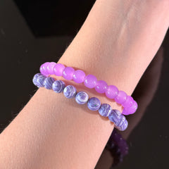 Libra Crystal Bracelet Set – Pink Quartz & Purple Striped Agate Love Bracelet