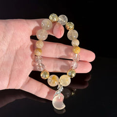 Crescent-shaped crystal bead bracelet | Natural golden rutilated quartz healing stone bracelet