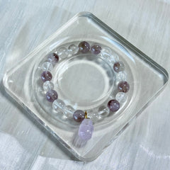 Icy Translucent Violet Hues | Super Seven & Clear Quartz Bracelet—Possessing an Innate, Aloof Beauty