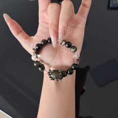 Labradorite Protection Bracelet with Gold Sheen Obsidian & Clear Quartz