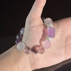 Amethyst and Clear Quartz Bracelet — Handcrafted Healing Energy Beaded Bracelet