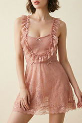French Style Sheer Lace Babydoll with Open Back