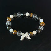 Tiger's Eye and Clear Quartz Bracelet (with Butterfly Charm) — A Handcrafted Beaded Bracelet Symbolizing Protection and Balanced Energy