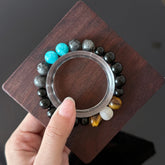 Obsidian, Turquoise Blue & Tiger’s Eye Bracelet