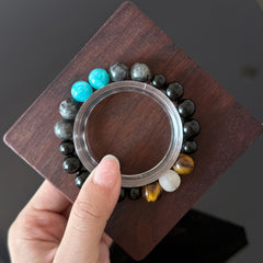 Obsidian, Turquoise Blue & Tiger’s Eye Bracelet