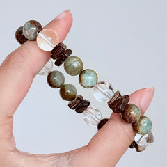 Apatite, Clear Quartz & Natural Wood Grounding Bracelet
