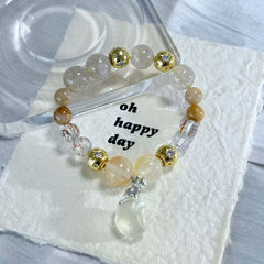 Crescent-shaped crystal bead bracelet | Natural golden rutilated quartz healing stone bracelet