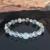 Handcrafted Natural White Crystal and Ocean Jasper Bracelet — Healing Energy Stretch Gemstone Bead Bracelet