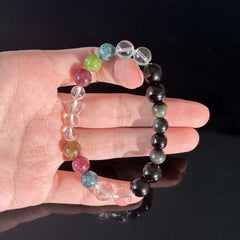 Black Obsidian & Clear Quartz Chakra Bracelet – Protection & Emotional Balance Crystal Bracelet