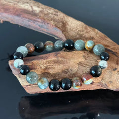 Natural Obsidian & Phantom Quartz Multi-Stone Bracelet | Grounding & Protection Crystal Jewelry