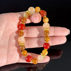 Handmade Multi Stone Crystal Bracelet | Red Agate & Golden Rutilated Quartz Healing Stretch Bracelet