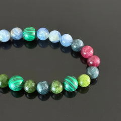 Handcrafted Multi-Color Natural Gemstone Bracelet — Malachite, Blue Apatite, and Tourmaline Crystal Beaded Bracelet